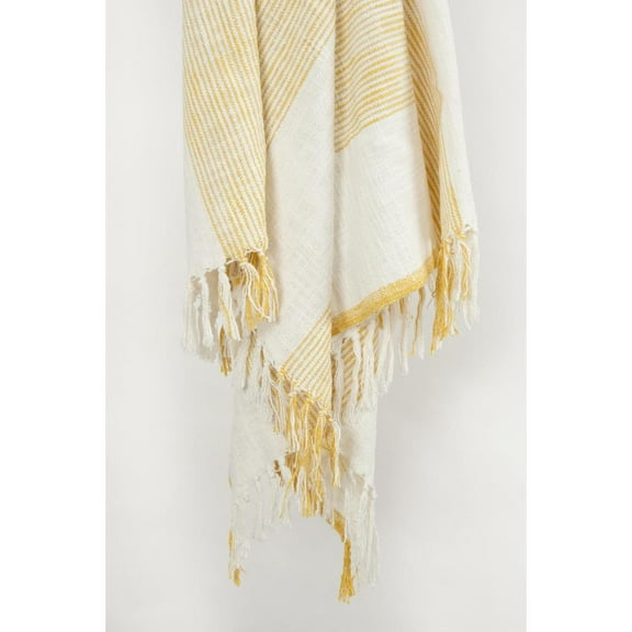 Rizzy Home  Boho Stripe Woven Textured Cotton Throw Yellow/Ivory