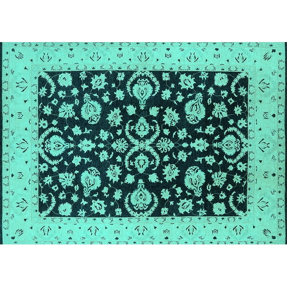 Ahgly Company Machine Washable Indoor Rectangle Oriental Turquoise Blue Traditional Area Rugs, 2' x 3'
