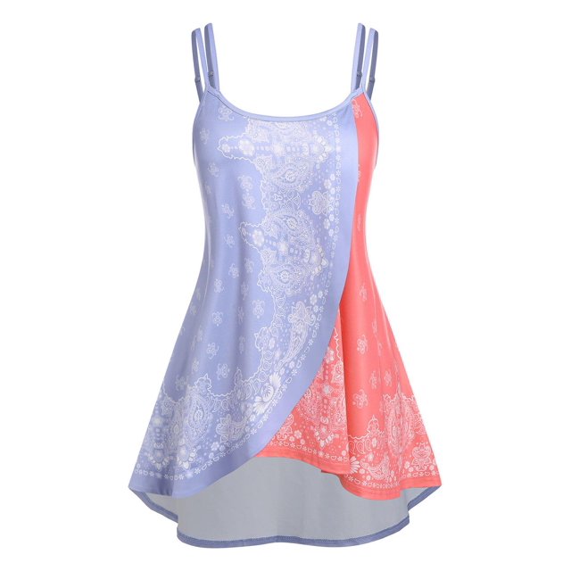 Top de Talla Grande de Tirante Fino con Estampado de Paisley Rosegal Camisetas sin mangas de talla grande