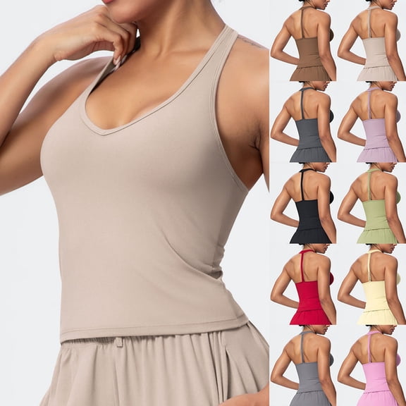 Miluxas omen's Halter Back Beautiful Tank Top Sleeveless Fitted Top Trendy Summer Basic Camisole Yellow