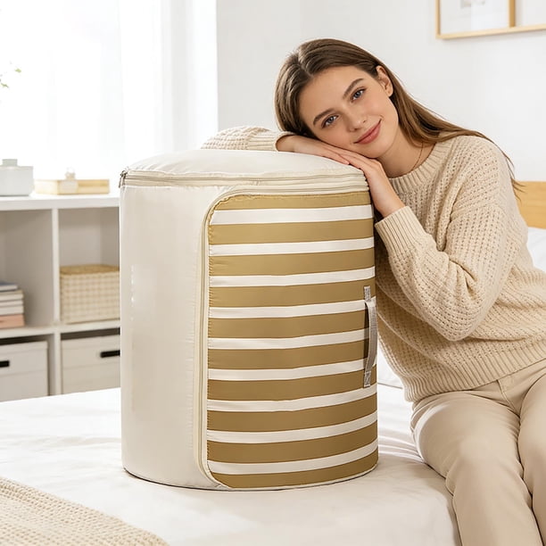 Bolsa de almacenamiento cilíndrica para edredones con cremallera, organizador de ropa de cama de gran capacidad para edredones, mantas, ropa, ahorro de espacio, material duradero