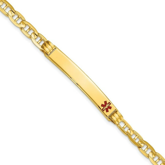Auriga Fine Jewelry 14K Yellow Gold Red Enamel Anchor Id Bracelet 7 inch for Women (L- 7inch, W- 6.5mm)
