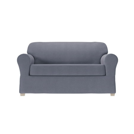 2pc Steps Stretch Loveseat Slipcover Charcoal Gray - Zenna Home: Elastic-Fit Bottom, Polyester & Spandex