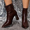 thumbnail image 2 of C-143 Brown Ladies Thick Heel Mid Calf Boots Pointed Toe Rear Zipper Fall Winter Short Casual Fashionable, 2 of 8