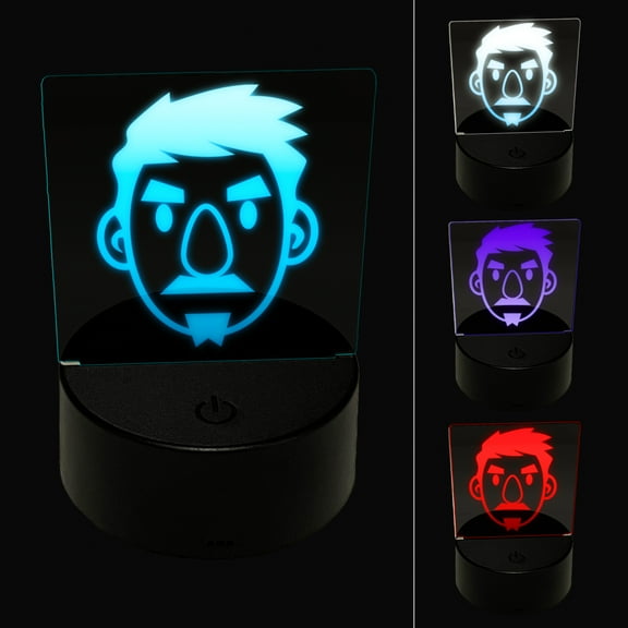 Human Male Character Face LED Night Light Sign 3D Illusion Desk Nightstand Lamp