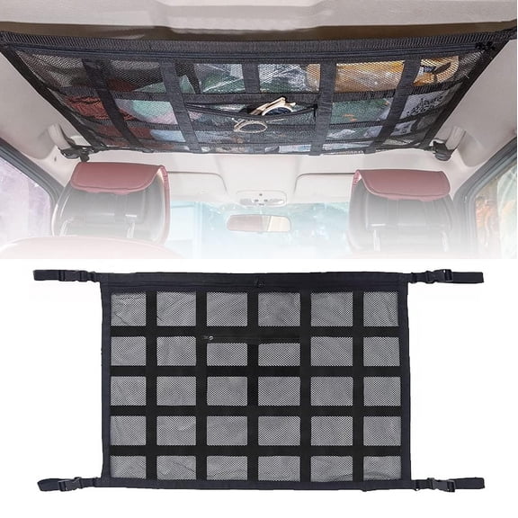 Car Ceiling Cargo Net Pocket,31.5"x21.6" Double-Layer Car Roof Storage Organizer,Overhead Net for Truck,SUV & Van Camping,Travel Road Trips,Van Life Essentials
