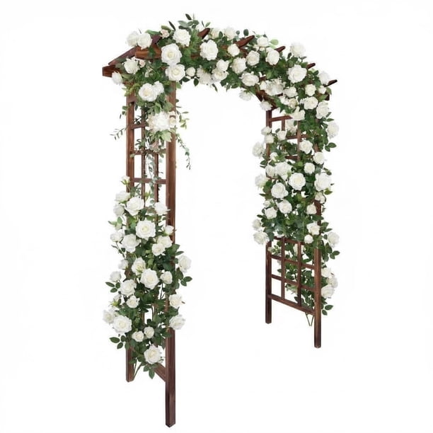 QinaQin Arco de jardín de madera de 85 pulgadas, fabricado en abeto sólido, enrejado para plantas trepadoras y decoración de bodas o patio