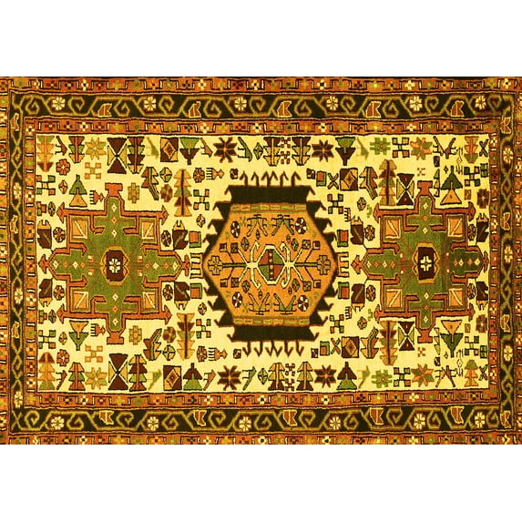 Ahgly Company Machine Washable Indoor Rectangle Persian Yellow Traditional Area Rugs, 3' x 5'