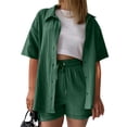 thumbnail image 3 of Short Set Two Piece Outfits for Women Button Up Shirts and Shorts Summer Dresses Beach Outfits, 3 of 5