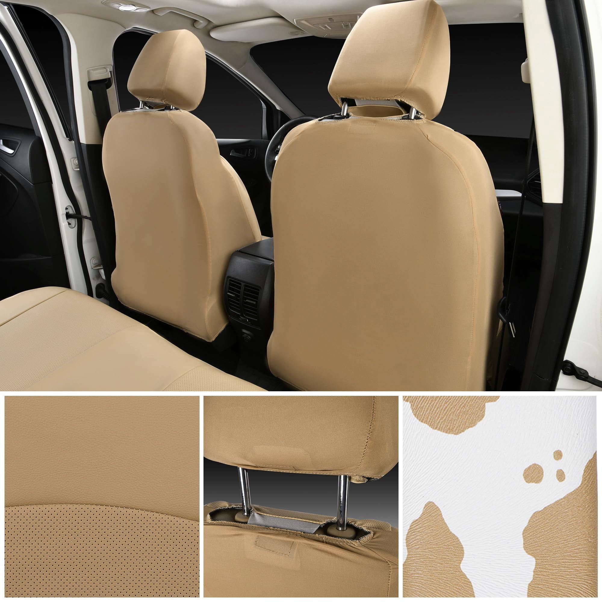 CAR PASS Leopard Print Faux Leather Car Seat Covers & Leopard Car Mats&Leopard Steering Wheel Cover Seat Belt Pad Universal Car Accessories for SUV,Van,Saden,Truck Automobile Interior Sets