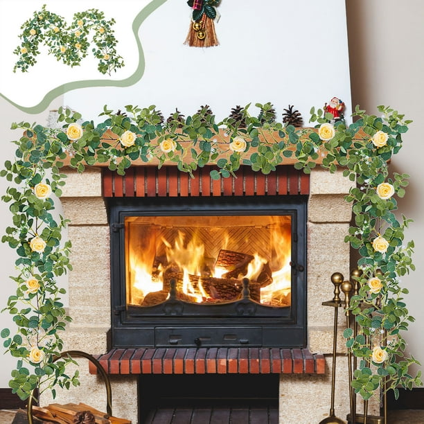Ofertas Increíbles, Nueva decoración de pared de flores para bodas con flores y hojas de dinero de ratán encriptadas con hojas de eucalipto Simulación de ratán Producto de decoración navideña