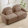 thumbnail image 3 of Teddy Fabric Cloud Loveseat Sofa - Curved Backrest with Lumbar Pillows, 2-Seater Modular Couch with Double-Layer Cushion, Camel, 3 of 13