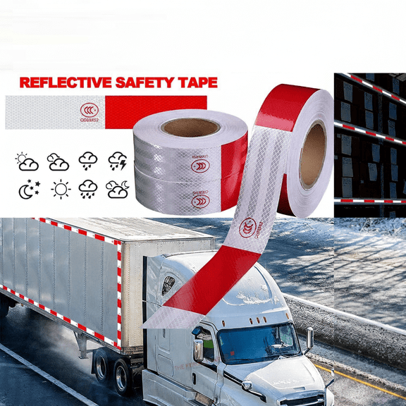 Red White Reflective Safety Tape, 2"x50' CCC-C000352 Compliant Trailer Truck Conspicuity Tape, Waterproof Adhesive for Vehicle Marine Warning Markings