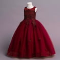 thumbnail image 6 of IBTOM CASTLE Kids Girls Flower Vintage Lace Princess Long Dress Tulle Pageant Formal Party Wedding Floor Dance Evening Gown 13-14 Years Wine Red, 6 of 7