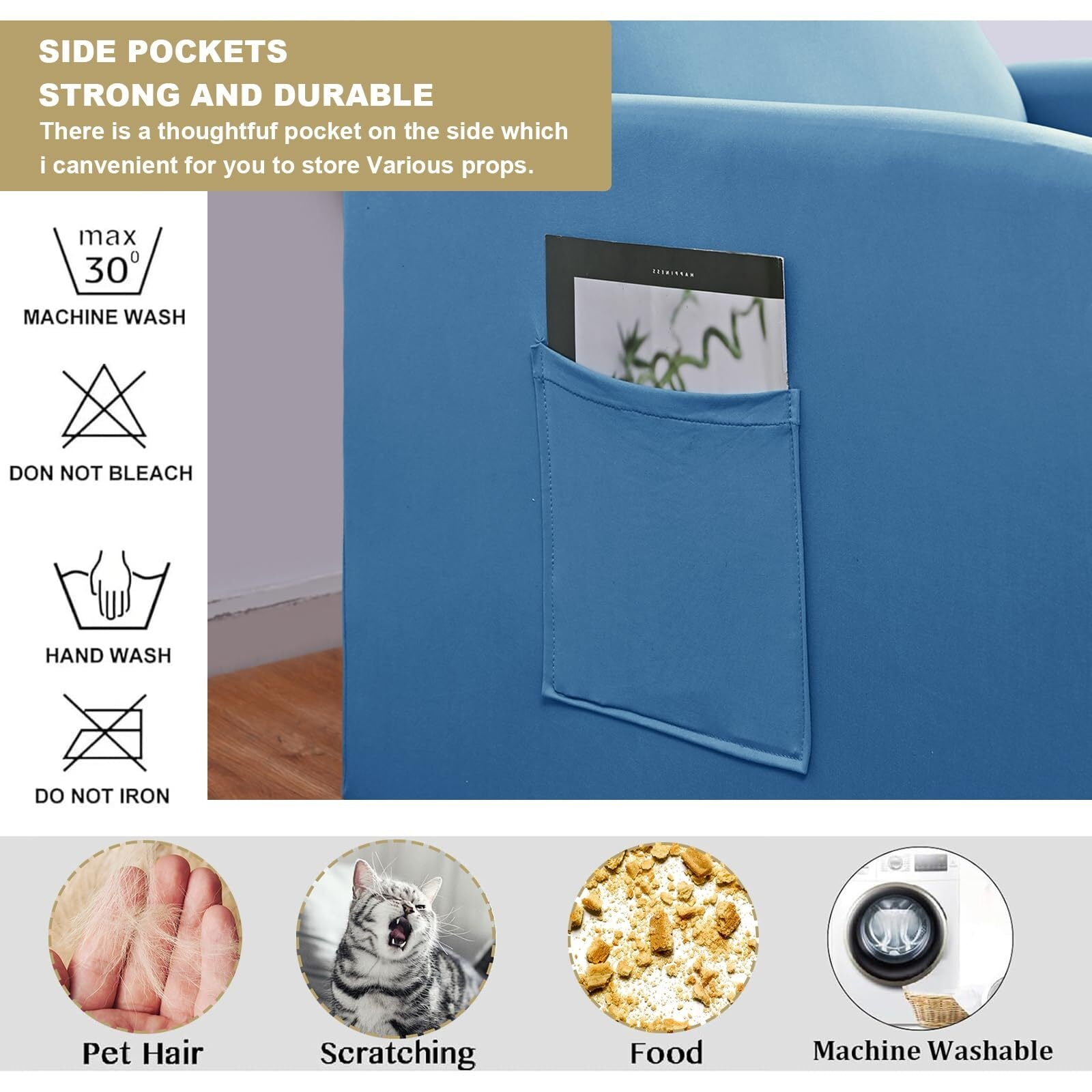 LKJYER Recliner Chair Covers 4 Pieces Waterproof Small Recliner Sofa Slipcover Stretch Recliner Slipcover for Lazyboy Recliner Chair with Storage Pocket Furniture Protector for Living Room