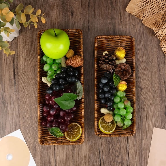 Fruit Basket Storage Container with Lid for Countertop Organization, Imitation Woven Design Snack & Bread Display Basket for Kitchen Pantry, Produce Storage for Fruits and Vegetables