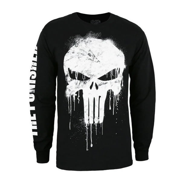 The Punisher - Camiseta Calavera de Manga Larga para Hombre (Negro, Blanco)