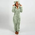 thumbnail image 4 of QATAINLAV Birthday Gifts Sherpa Jumpsuits for Women Fuzzy Onesies Pajamas Long Sleeve Adult Cat Ears Hooded Rompers Sleepwear Warm Plush One Piece Pants Army Green XXL, 4 of 7