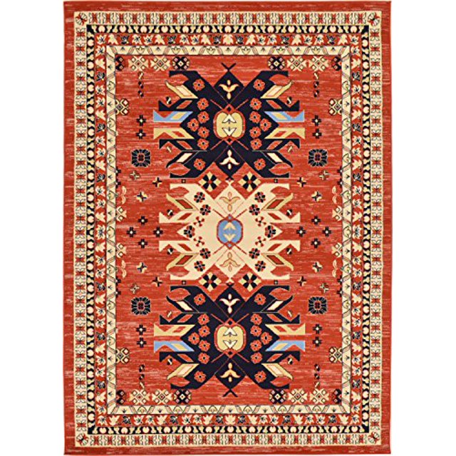 Unique Loom Taftan Collection Geometric Tribal Area Rug, 7 x 10 Feet, Terracotta/Ivory