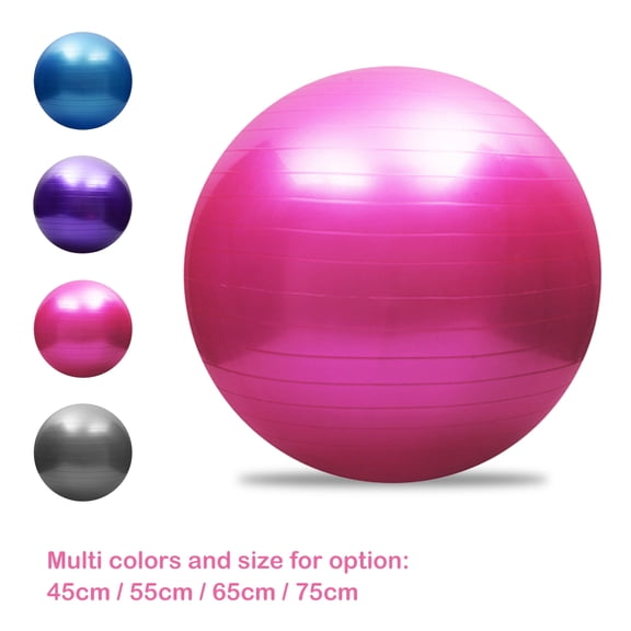 BIMZUC Anti-Burst Yoga Ball 17.72 inches / 45 cm Thickened Stability Balance Exercise Ball for Pilates, Barre, and Core Fitness workouts. Heavy Duty equipment with Hand Pump Included - Pink