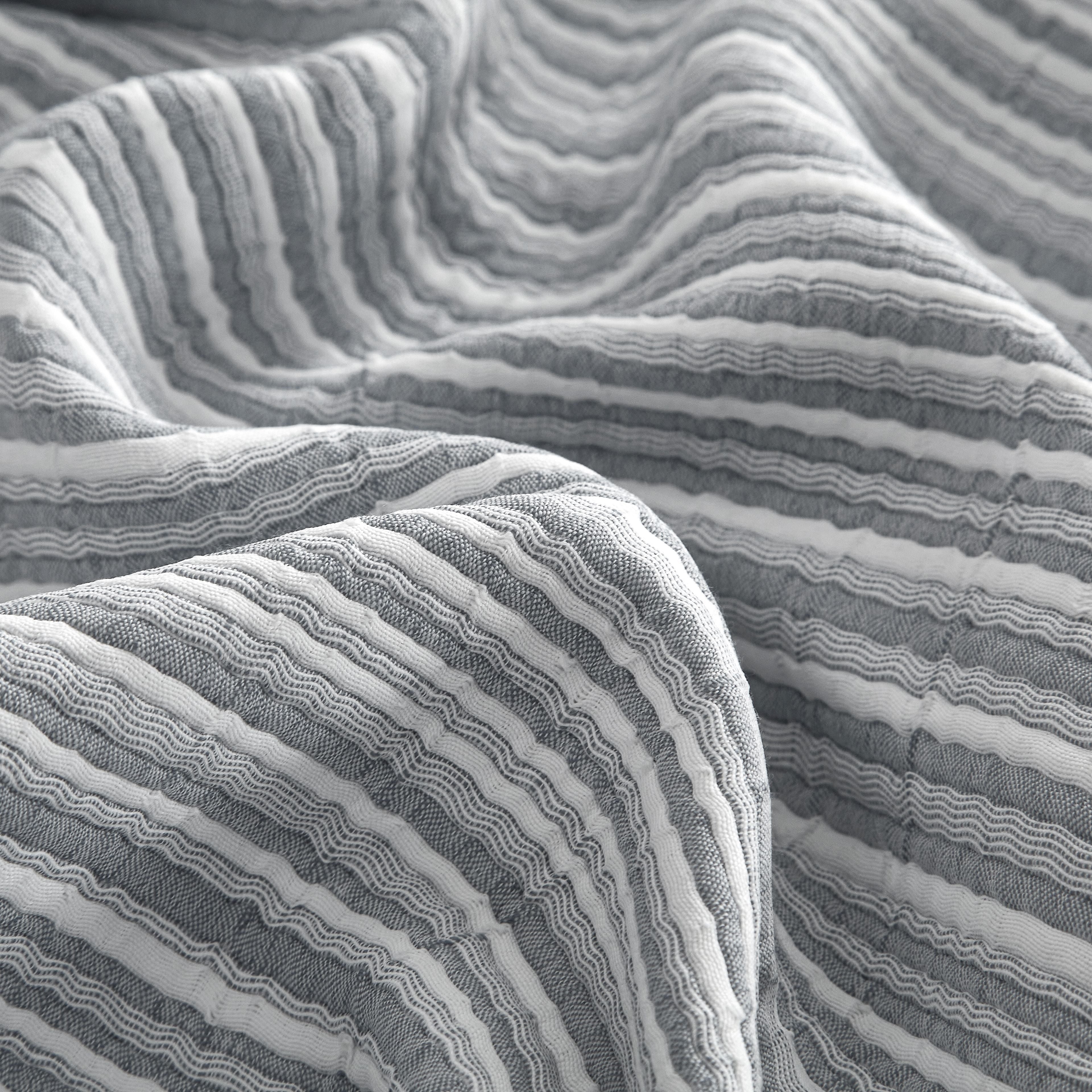 Mainstays Essentials Grey Stripe Quilt, Grey Coverlet, Lightweight & Reversible Bedding