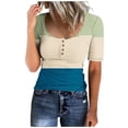 thumbnail image 3 of Birdeem T-Shirt à Col Rond Boutonné pour Femmes Haut à Manches Courtes Ample, 3 of 8