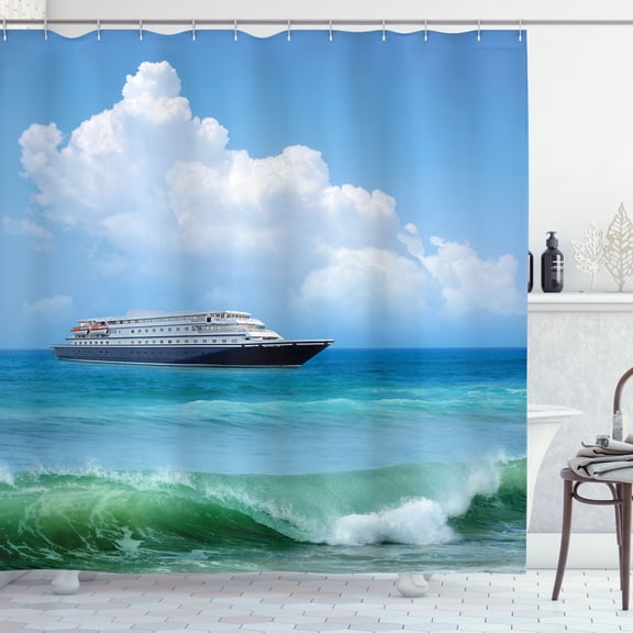 Ambesonne Nautical Shower Curtain, Waves Ship Travel, 69"Wx75"L, Blue