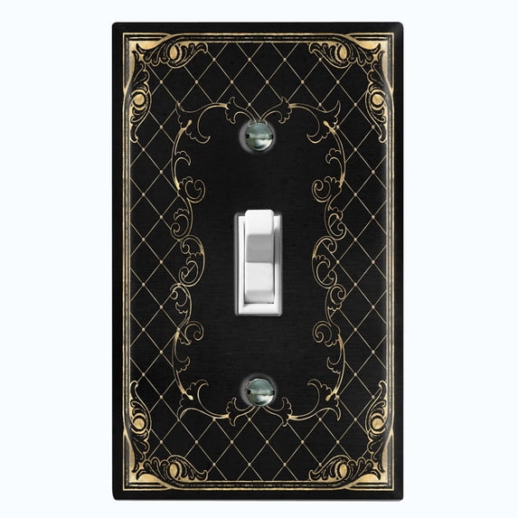 Metal Light Switch Plate Cover Black Yellow French Victorian Frame Damask FRA002