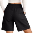 thumbnail image 4 of Nestiefly 2026 Linen Shorts for Womens High Waisted Wide Leg Summer Casual Beach Vacation Bermuda Cropped Pants with Pockets Black 2XL, 4 of 9
