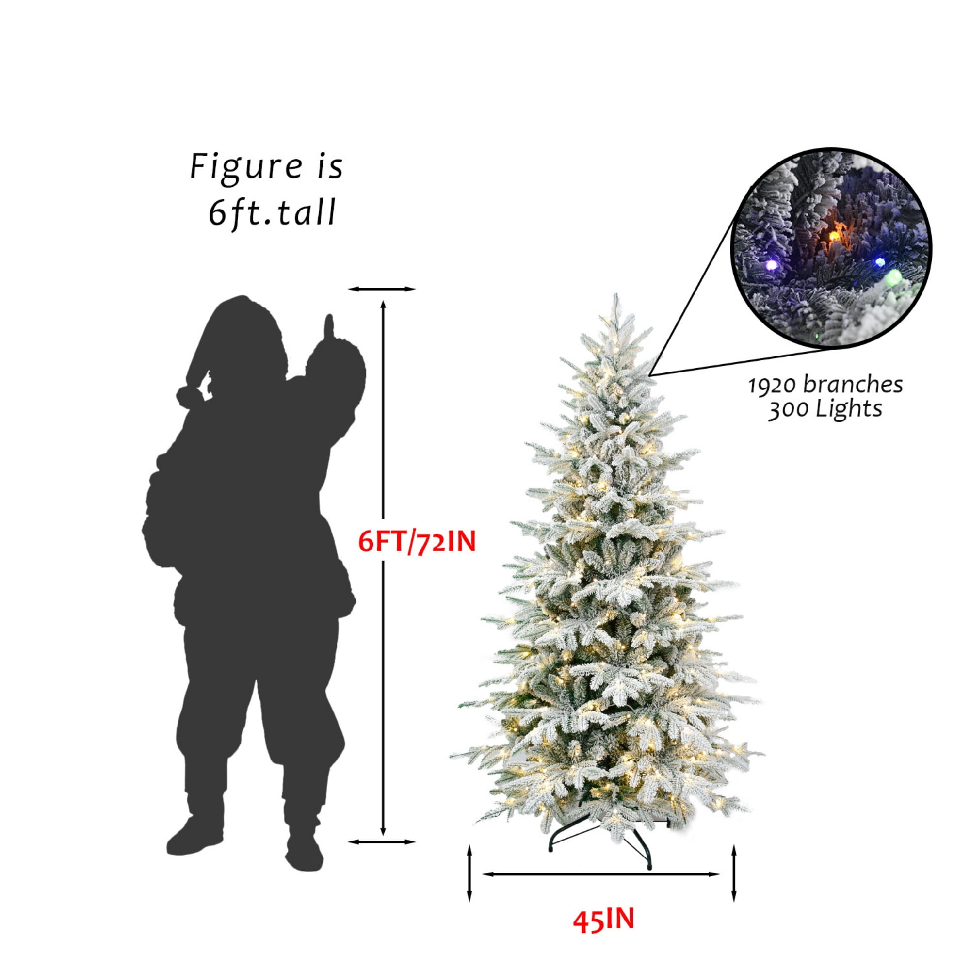 DEALTOPS 8 FT Snow-Flocked Pre-Lit Artificial Christmas Tree with 520 Color-Changing 9-Mode LEDs, 3136 Tips