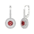 thumbnail image 2 of White Solid Solid Gold Halo Stud Everyday Dainty Earrings - 1.79 Ct Brilliant Round Cut Drop Dangle Natural Garnet 14K, Everyday Dainty Earrings Lever Back, 2 of 7