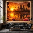 thumbnail image 6 of Ancient Temple at Sunset with Lotus Flowers, Majestic Psychedelic Style for Travel Lovers, Spiritual Home Decor, Housewarming Gift Tapestry Wall Hanging for Living Room and Bedroom, 6 of 7