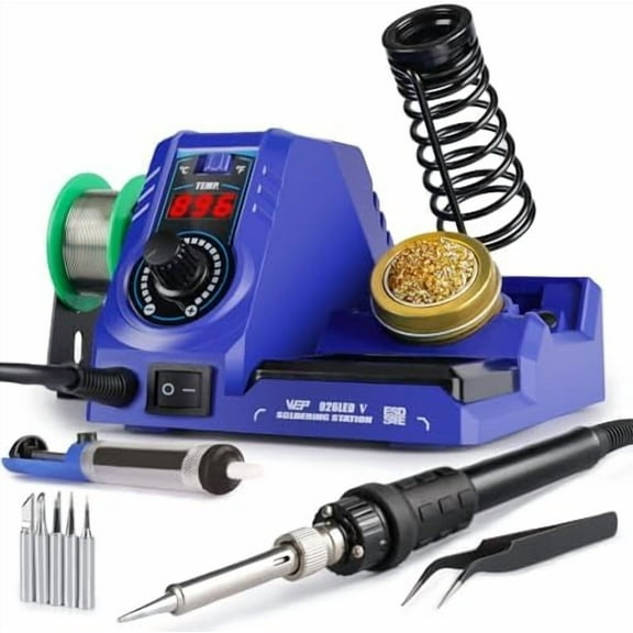 926LED V3 Soldering Station 130W MAX Soldering Iron Kit with Solder Wire, 5 Soldering Tips, Tweezers, Solder Sucker, Tip Cleaner, Temperature Control, Sleep Mode, C-F Conversion