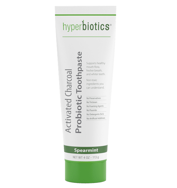 Hyperbiotics Activated Charcoal Probiotic Toothpaste - Supports Oral Health w/ Xylitol & Lactobacillus Paracasei - Spearmint Flavor - 4 Oz