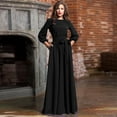 thumbnail image 2 of Hinvhai Plus Size Dress for Women Clearance Women Summer Party Dress Lantern Sleeve Solid Long Dresses with Belt Black 10(XL), 2 of 4