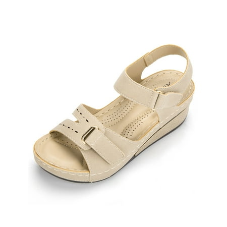 

Ritualay Womens Comfy Peep Toes Shoes Summer Lightweight Beach Anti Slip Roman Wedge Sandals