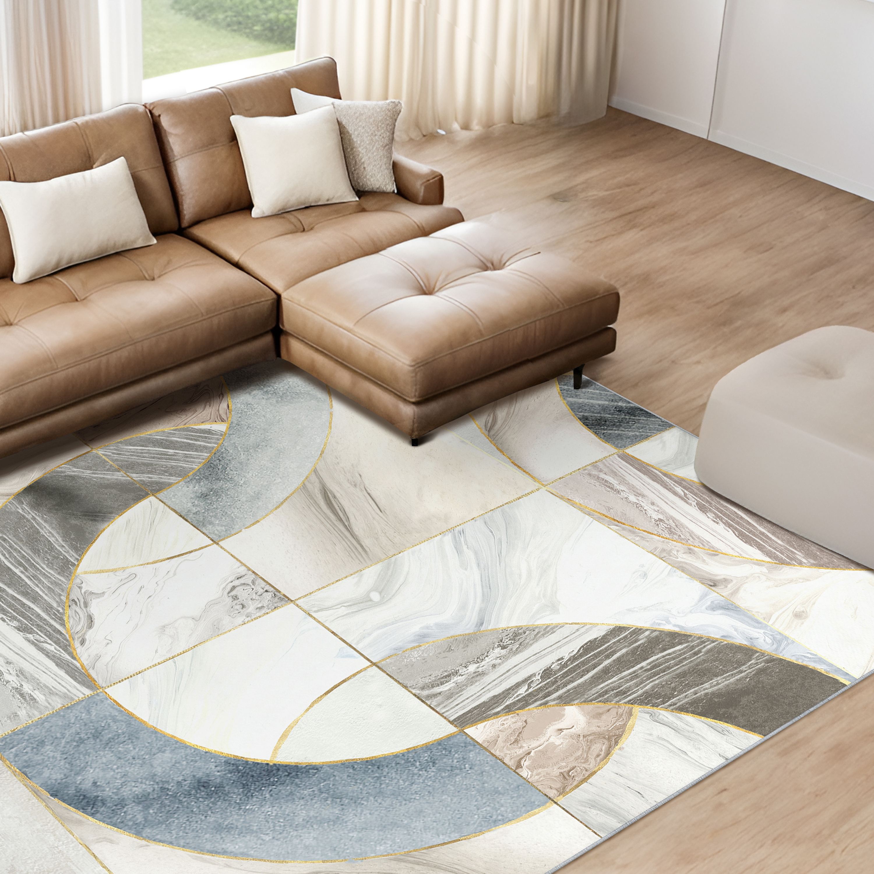 Mosaic Serenity Washable Geometric Art Area Rug size 8'x10', Power-loomed, Heavenly Softness with Non-Slipping Backing
