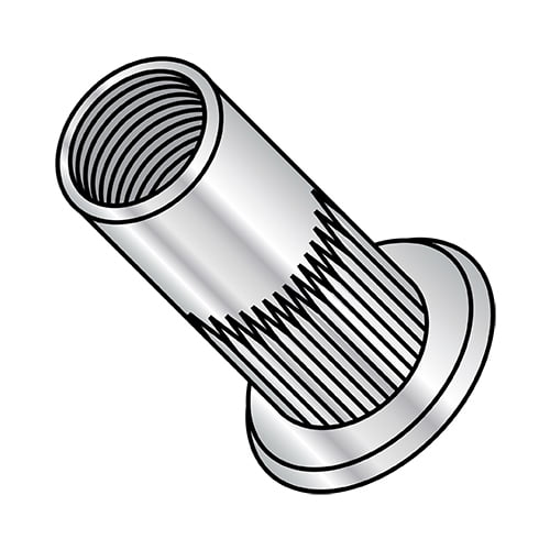 6-32-.080 Flat Head Ribbed Threaded Insert Rivet Nut Aluminum Cleaned and Polished (Pack Qty 1,000) BC-XA-06080S