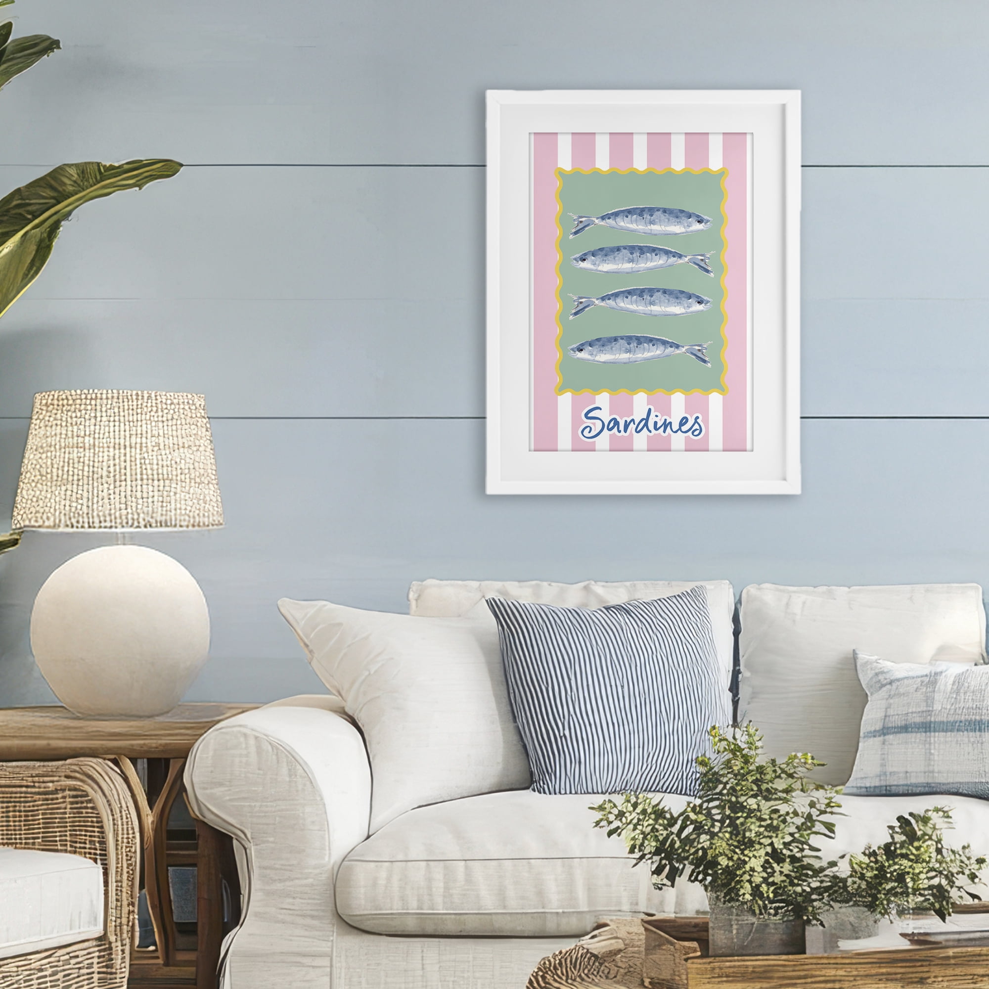 Stupell Industries Pastel Striped Sardines White Framed Print Under Glass, design by Patricia Pinto