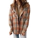 thumbnail image 3 of Chaqueta de Cuadros para Mujer, Larga, Botones, Capucha de Forro , Abrigo Cálido Cuadros Naranjas M, 3 of 7