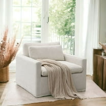 ACME Naveen Contemporary Fabric Upholstered Swivel Chair with Pillow in Ivory