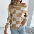 thumbnail image 5 of Qetyuw Womens Checkered Sweater Plaid Knit Off Shoulder Crew Neck Pullover Jumper Casual Long Sleeve Chunky Sweaters, 5 of 9