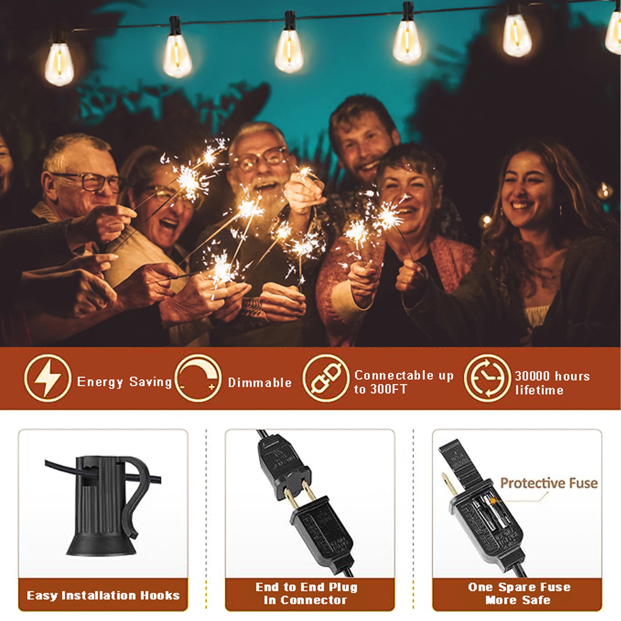 GUPUP 100ft Outdoor String Lights, Waterproof and Shatterproof Patio Light with 24+1 ST38 Bulbs, Connectable Hanging Outside Lights for Yard