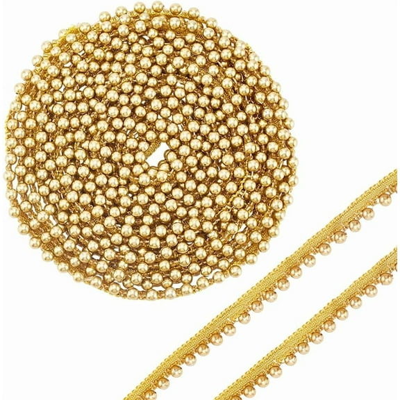 1 set Polyester Lace Ribbon with Plastic Beads Tassel golden 1/2 inch(12mm)