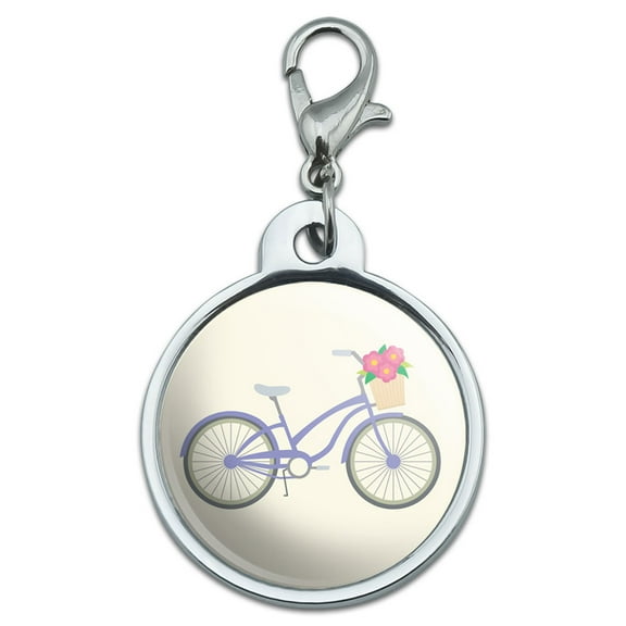 Bicycle Bike With Basket of Flowers Small Metal ID Pet Dog Tag