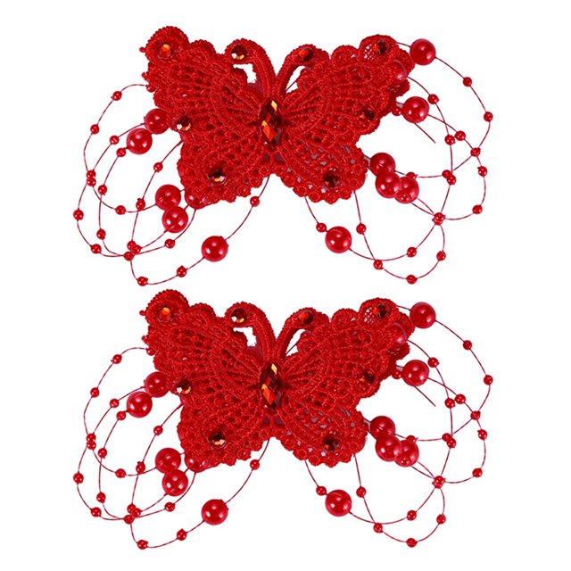 EeaseMX 1 par de pinzas para el pelo con diseño delicado, tocado de novia, accesorio para disfraz, adorno para el pelo de fiesta para mujer (rojo)
