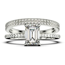 Art deco 2.00 Carat Emerald Cut Diamond Moissanite Engagement Ring Set, Wedding Ring in 10k Solid White Gold, Feminine Gift, Promise Ring, Anniversary Gift