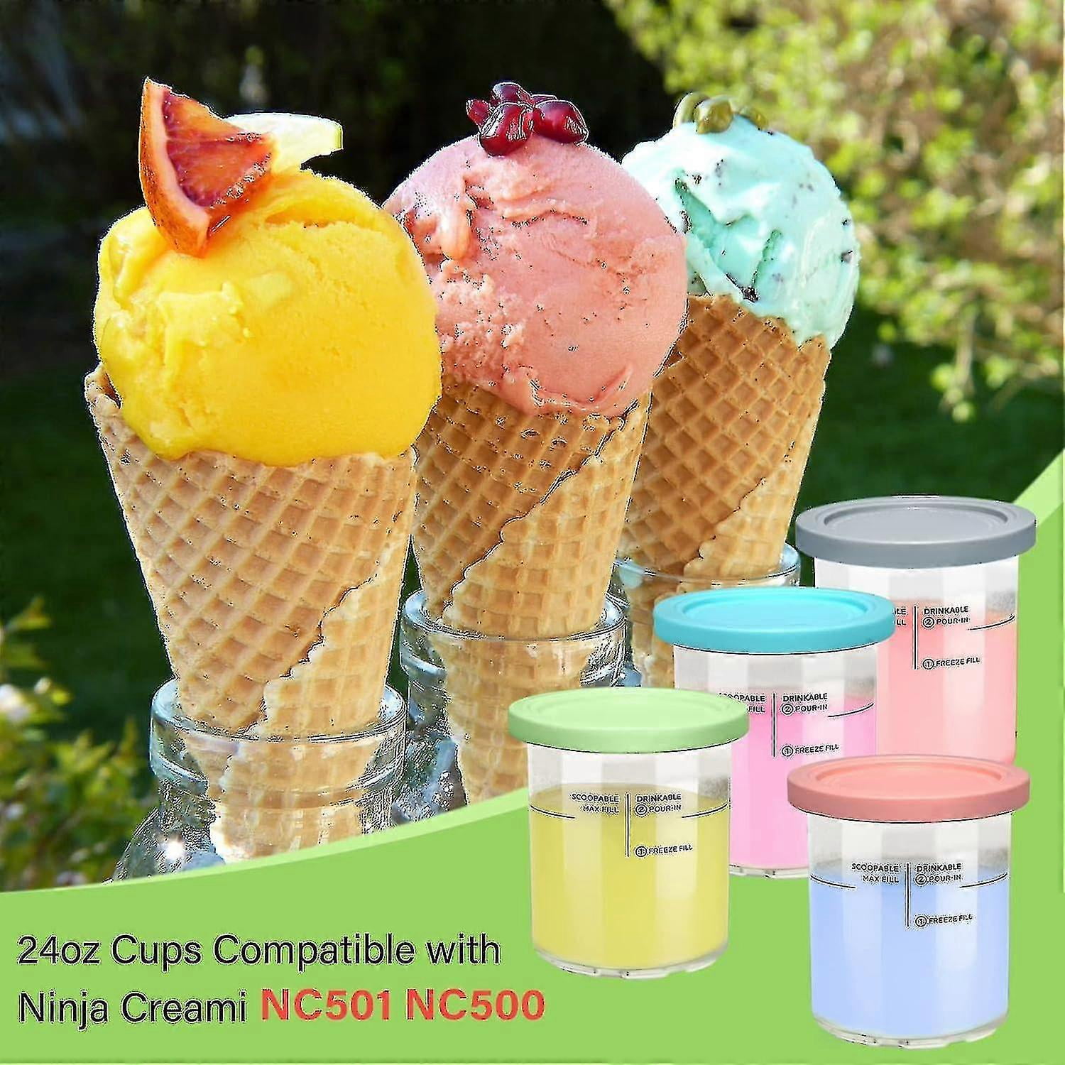 For Ninja Creami Deluxe Pints And Lids, 4pcs Replacement Pints And Lids Compatible With Ninja Nc501 Nc500 Series Ice Cream Maker