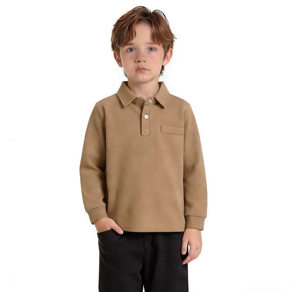 Boys' Polo Shirts Long Sleeve Coffee Boys Button up Shirt Casual Collared Shirt Boys Uniform Shirts Boys 18-24 Months Clothes