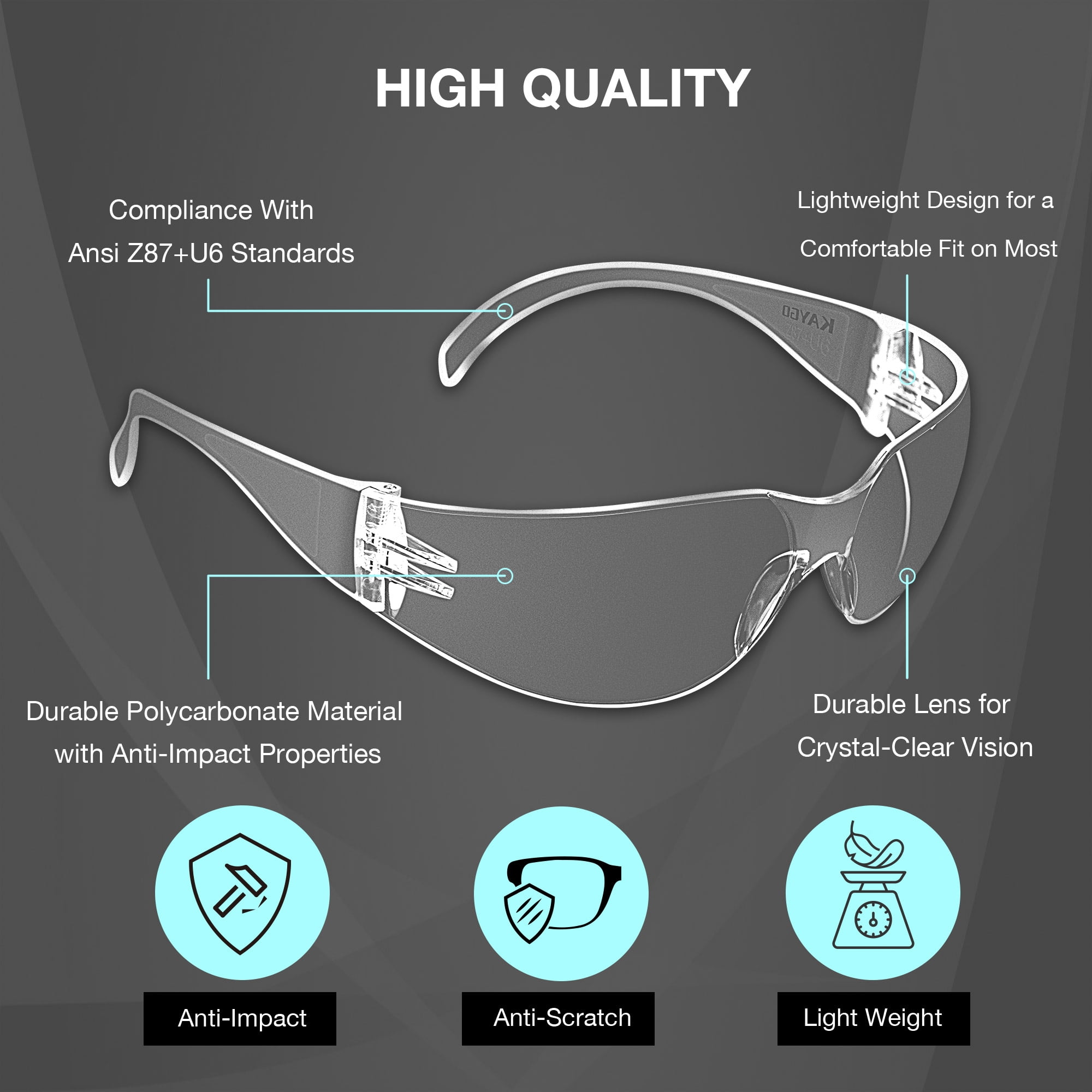 KAYGO Clear Safety Glasses, Scratch Impact Resistant, 24 Pack